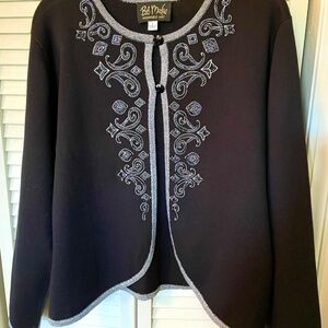 Vintage Bob Mackie !  Black Beaded 2 Button Jacket Style Sweater ~